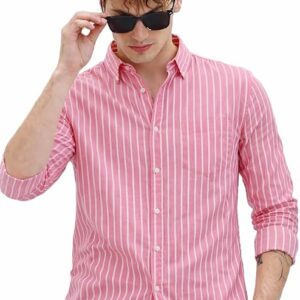 men's casual printed striped stylish latest formal shirt for men pink