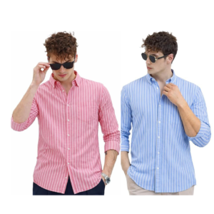 men's casual printed striped stylish latest formal shirt for men blue and pink